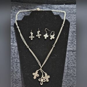 Brighton Silver Cross  Necklace with Matching Earrings